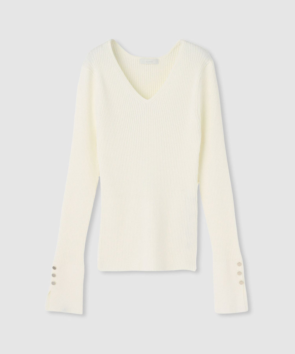 allureville 袖釦Vネックプルオーバー オフホワイト (02)