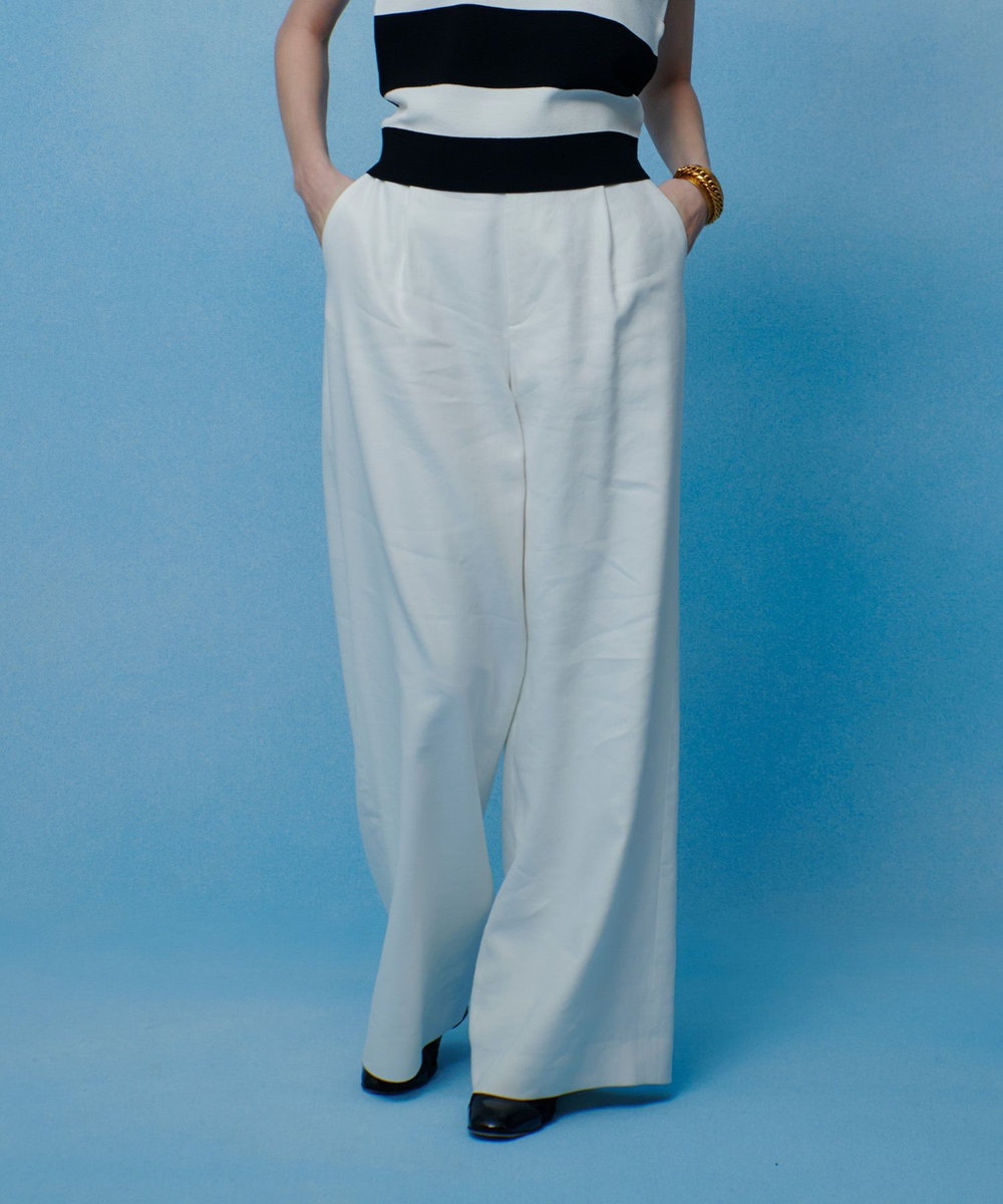 LOULOU WILLOUGHBY 【LOULOU WILLOUGHBY】NALYA リネンストレッチワイドパンツ ホワイト (01)