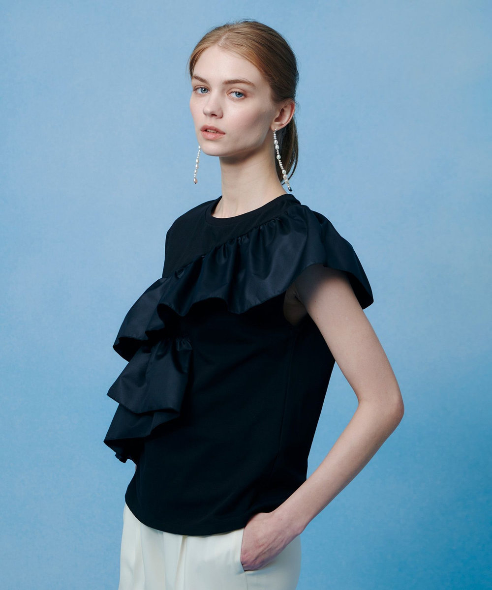 LOULOU WILLOUGHBY スパイラルフリルＴシャツ ブラック (95)