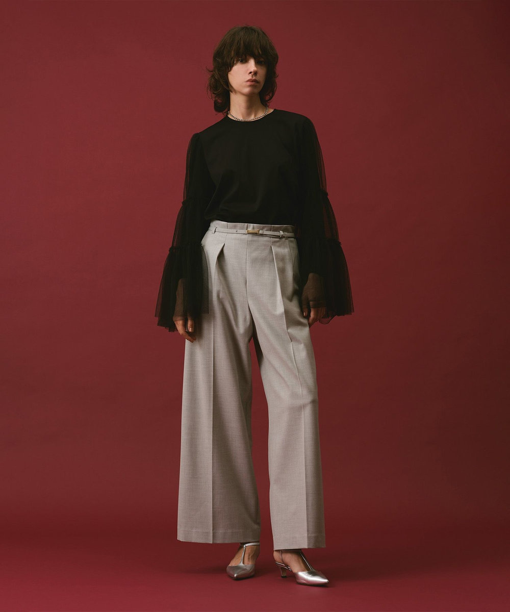 allureville ポリエステル/Wストレッチタックパンツ ライトグレー (91)