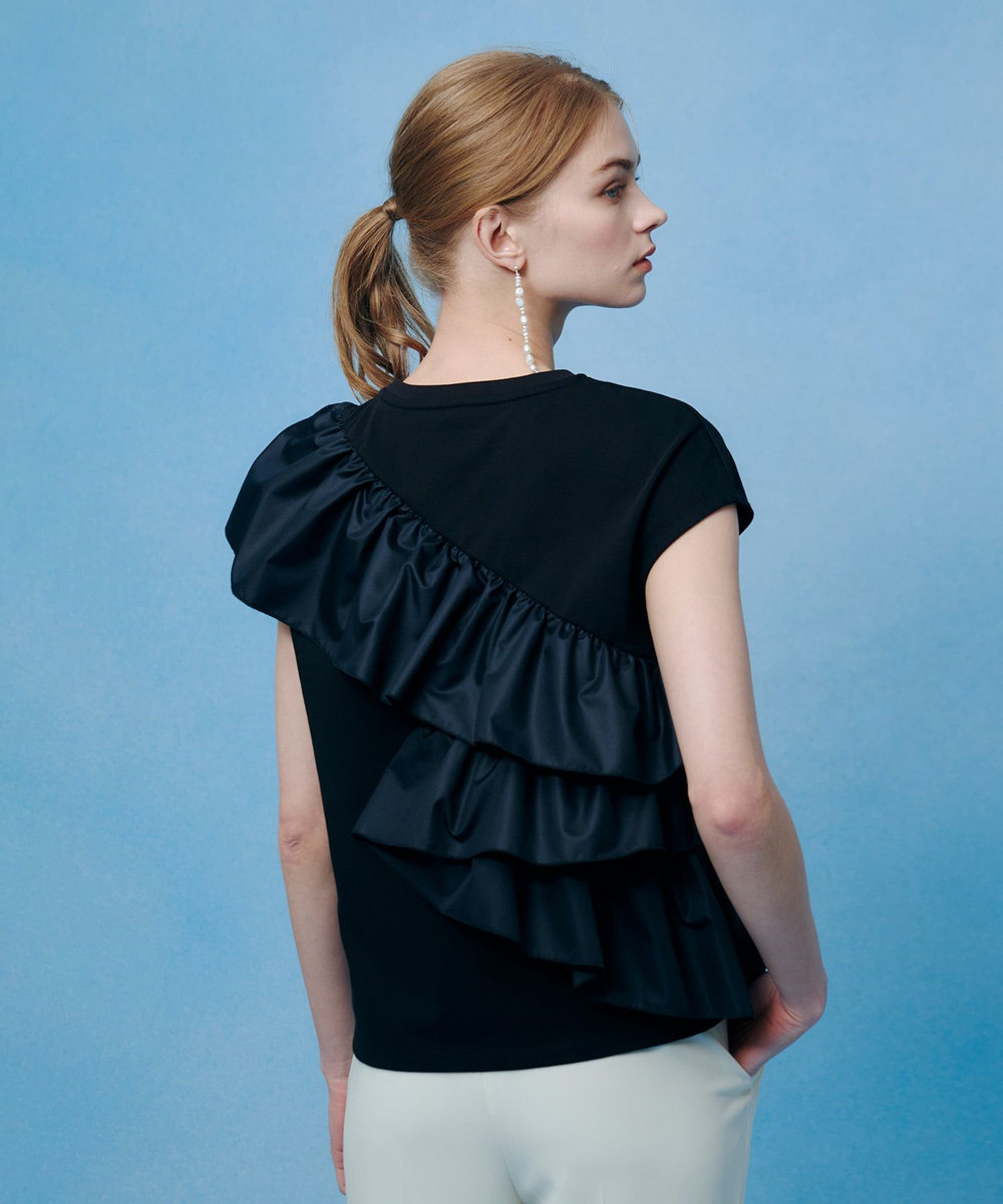 LOULOU WILLOUGHBY スパイラルフリルＴシャツ ブラック (95)