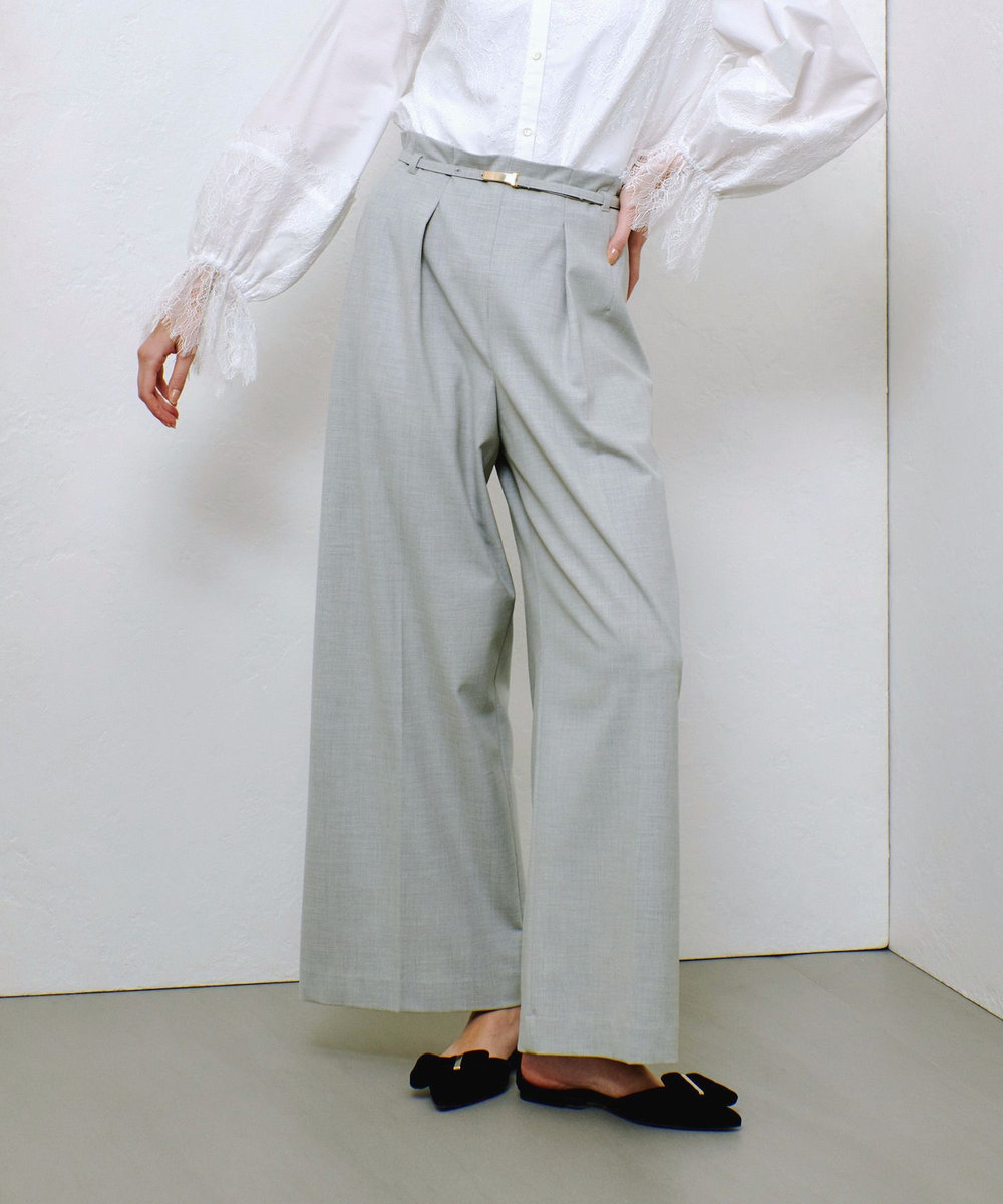 allureville ポリエステル/Wストレッチタックパンツ ライトグレー (91)