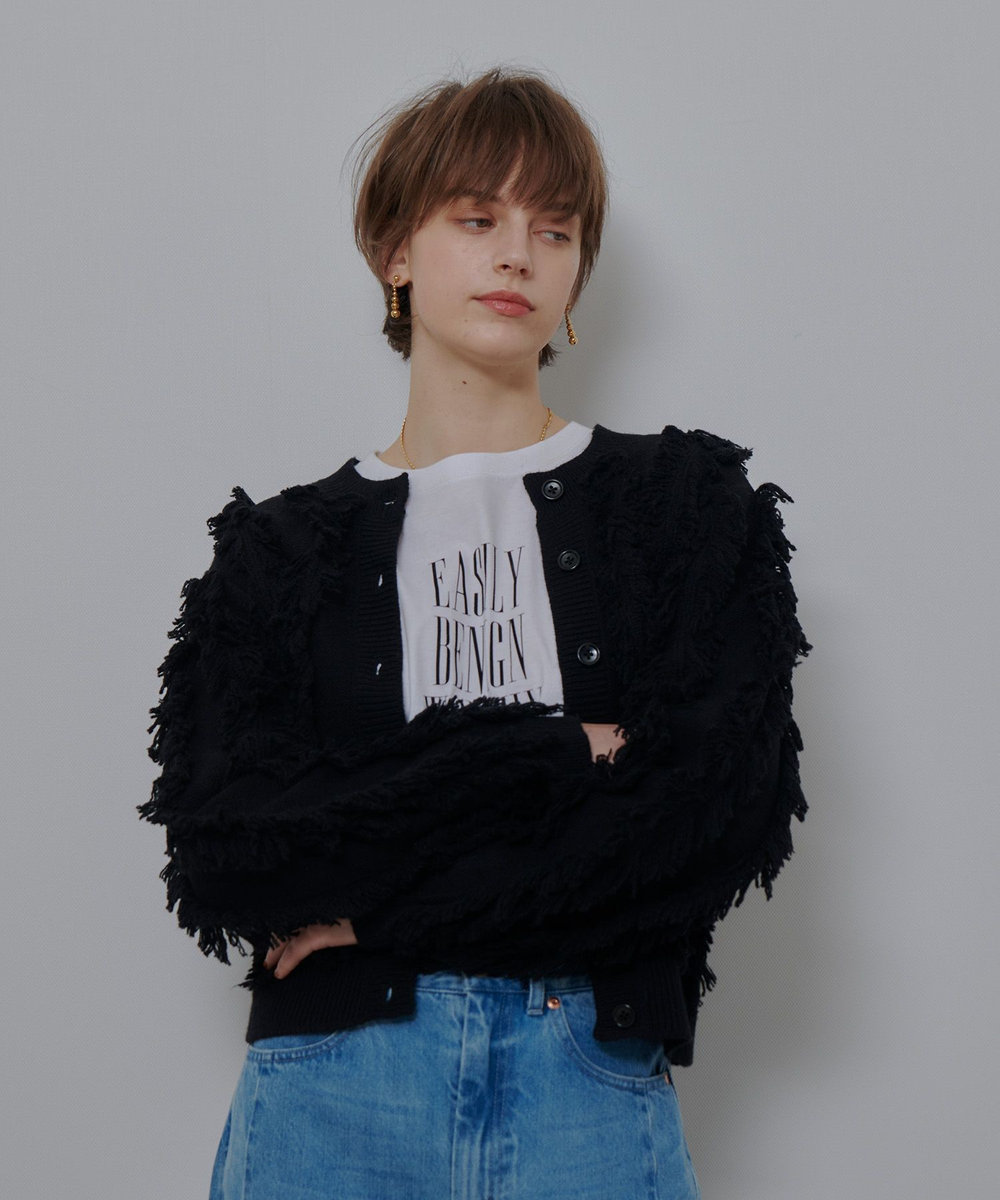 allureville フリンジシャギー２WAYプルオーバー ブラック (95)