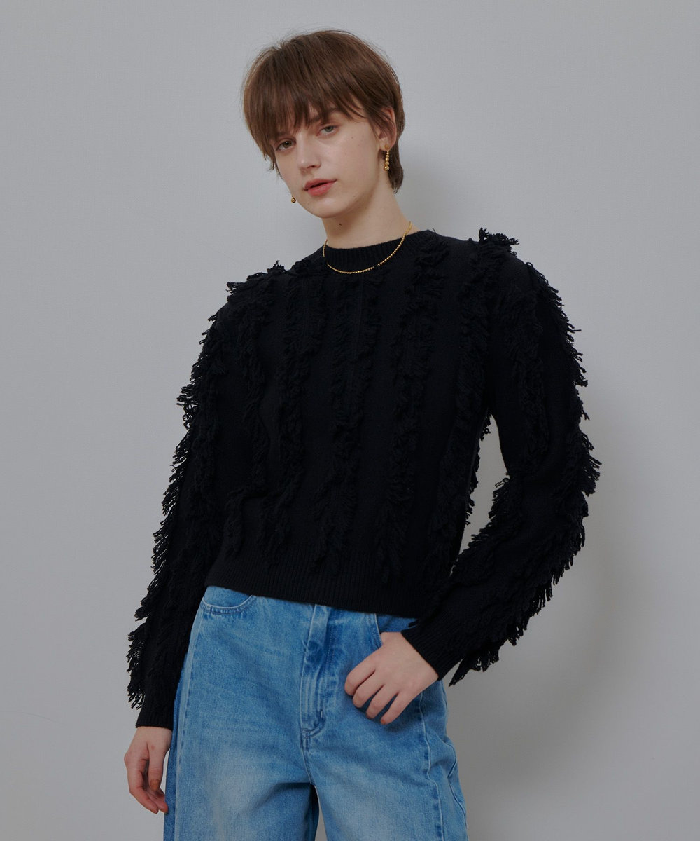 allureville フリンジシャギー２WAYプルオーバー ブラック (95)