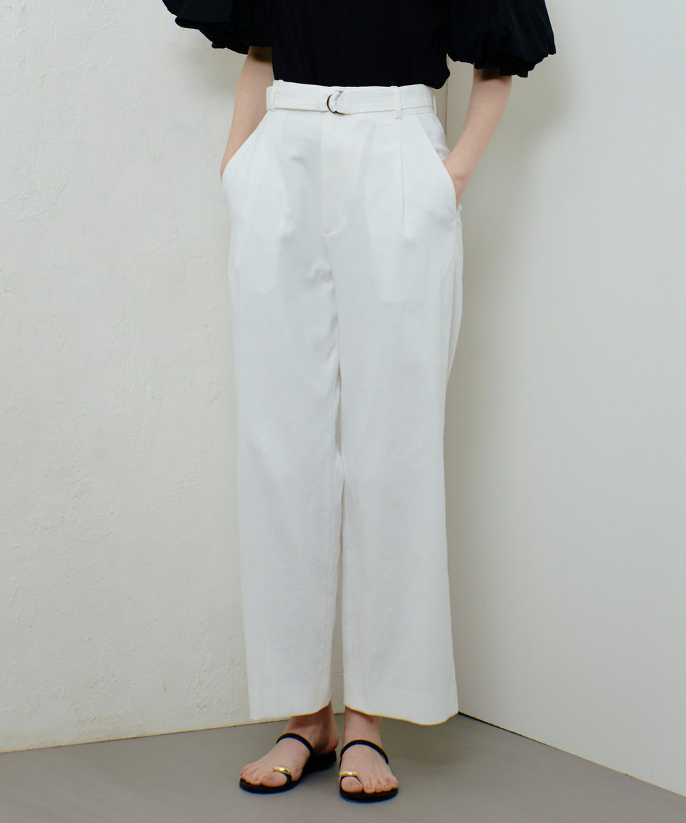 5128【美品】usaato ワイドパンツ 天然素材 シェルダブルボタン 白 シェルタリングタックワイドパンツ|allureville OFFICIAL SITE