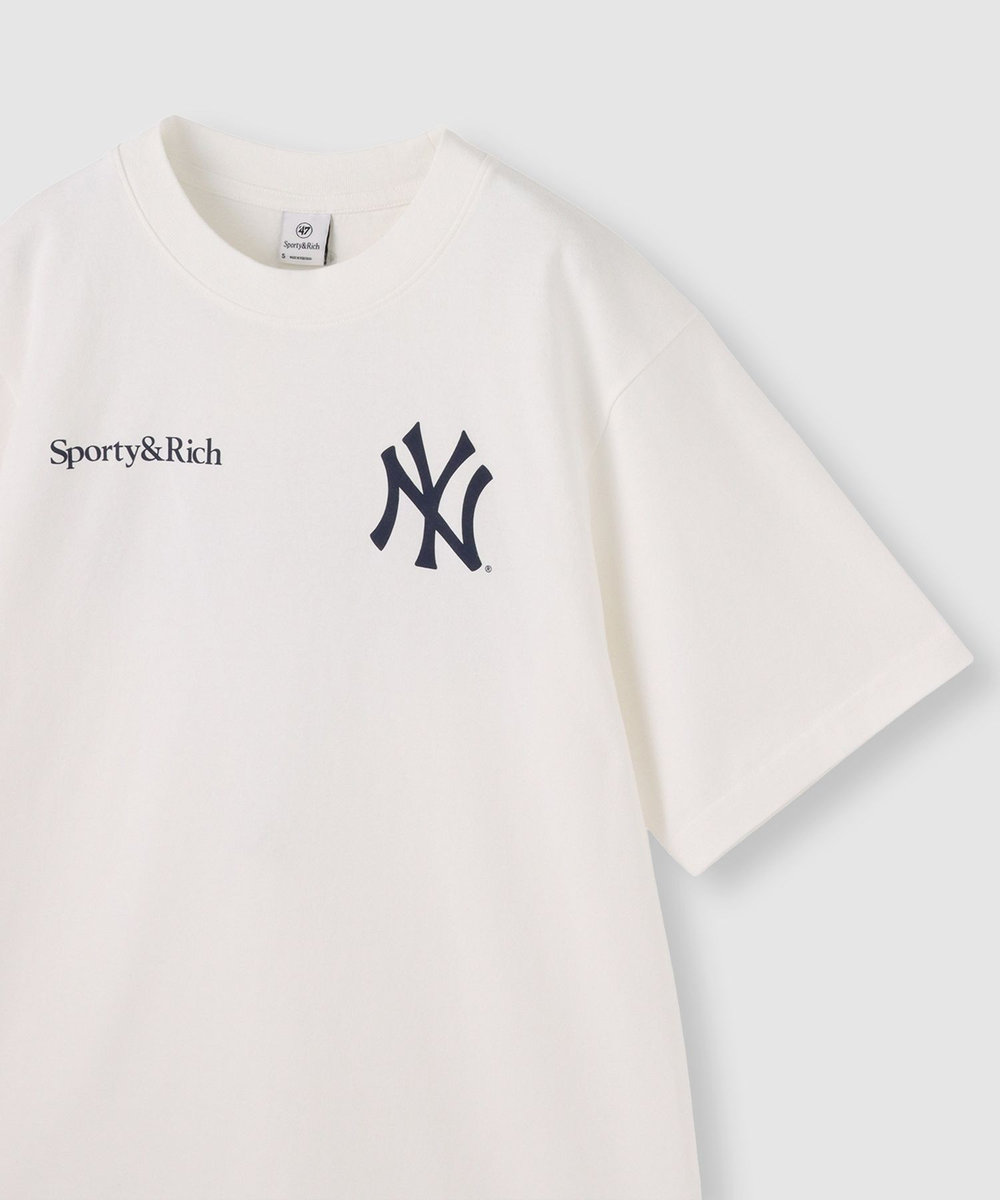 buying 【SPORTY&RICH(スポーティーアンドリッチ)】YANKEES CURVE T-SHIRT ホワイト (01)