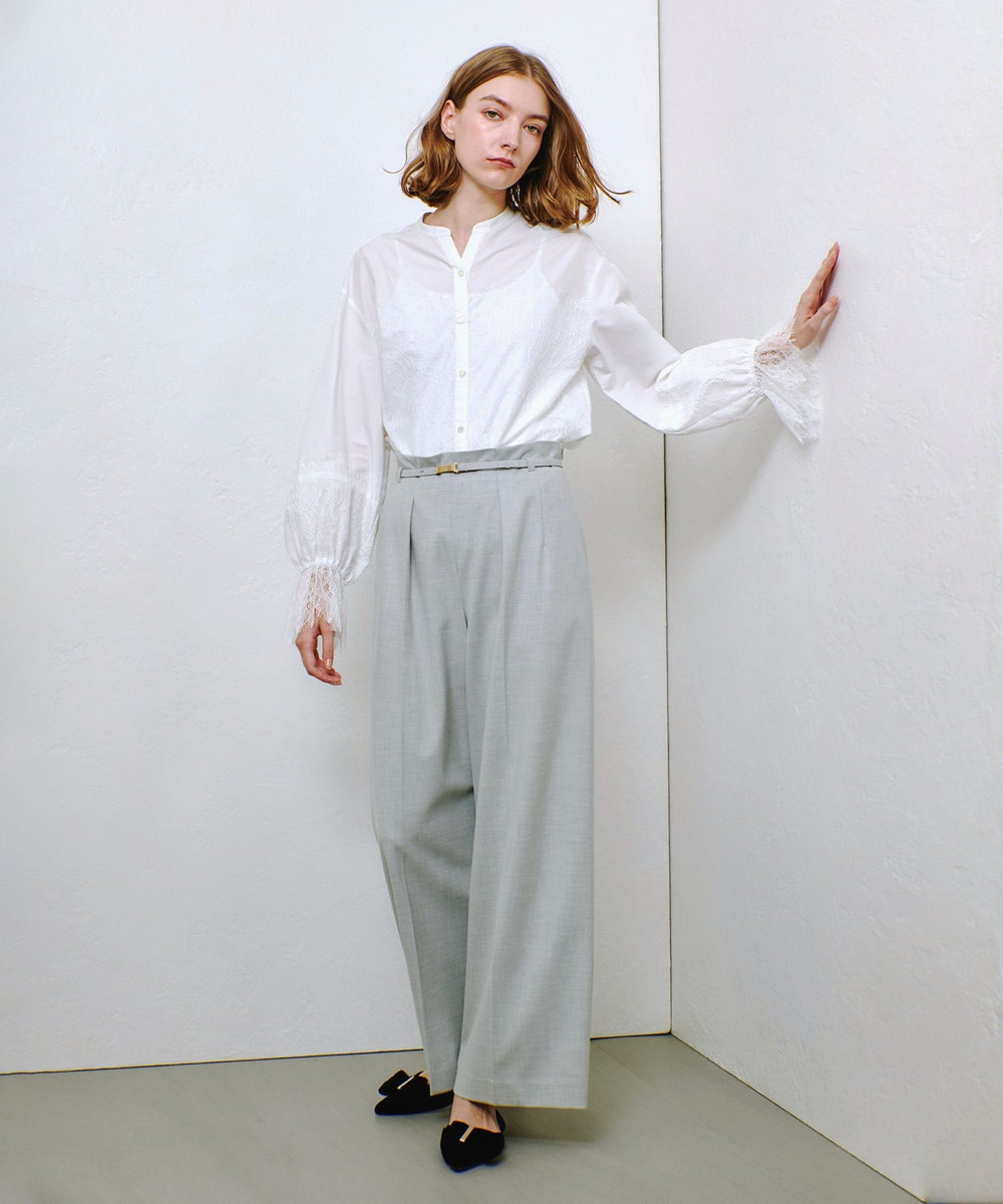 allureville ポリエステル/Wストレッチタックパンツ ライトグレー (91)