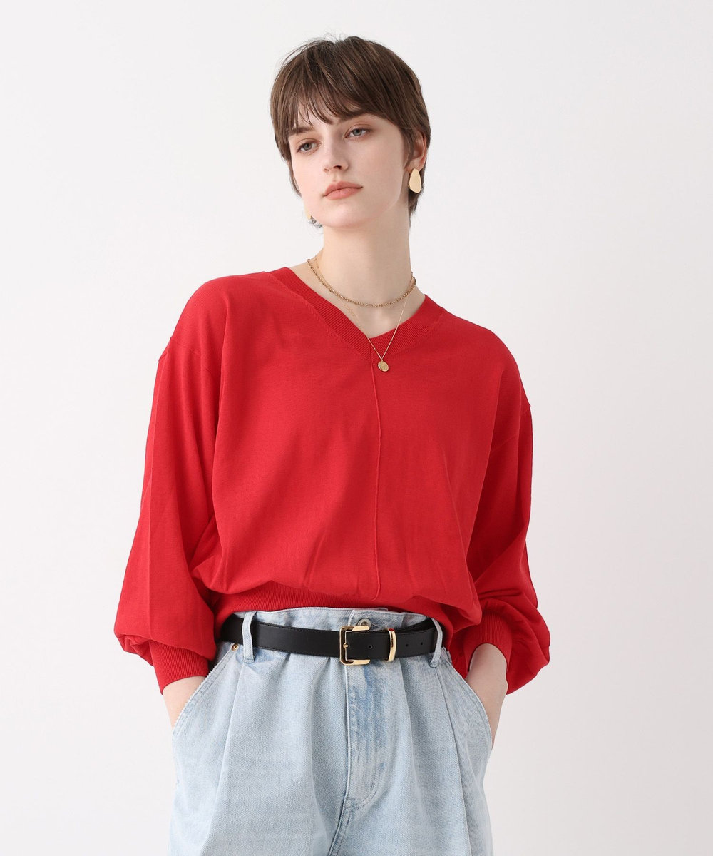 allureville コットンシルクVネックプルオーバー レッド (43)