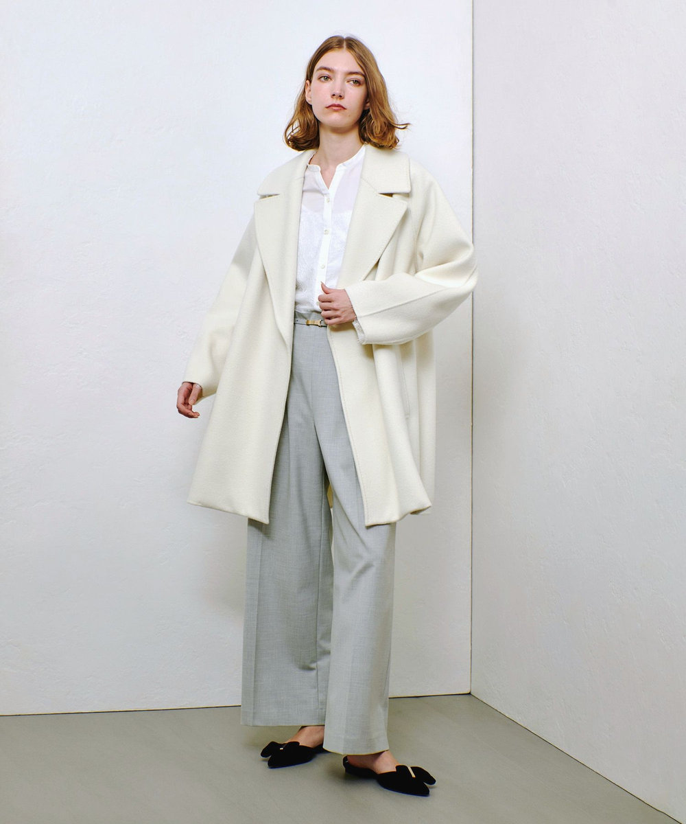 allureville ポリエステル/Wストレッチタックパンツ ライトグレー (91)