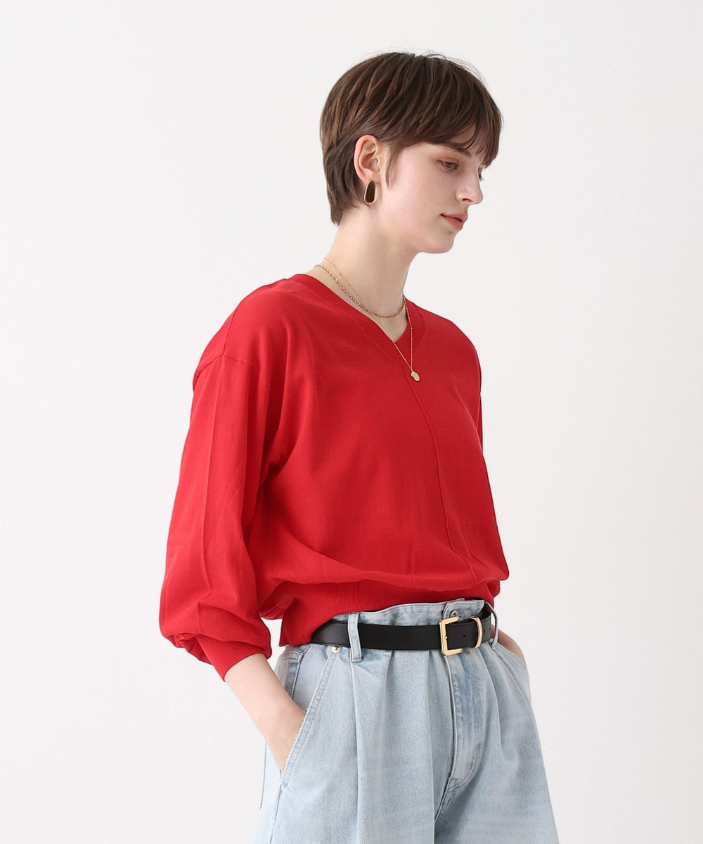 allureville コットンシルクVネックプルオーバー レッド (43)