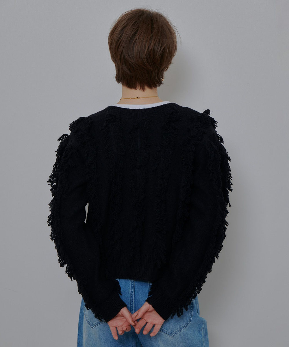allureville フリンジシャギー２WAYプルオーバー ブラック (95)