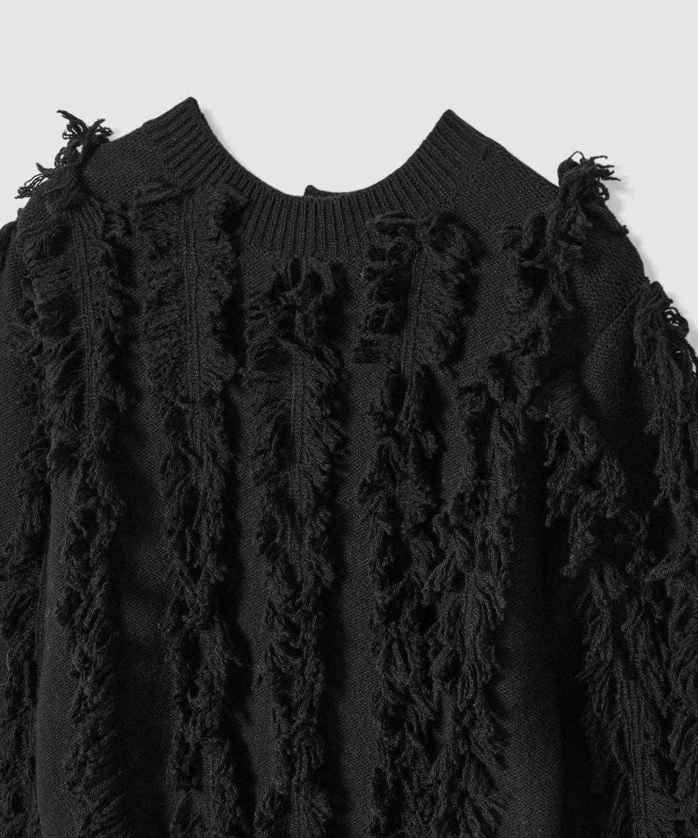 allureville フリンジシャギー２WAYプルオーバー ブラック (95)