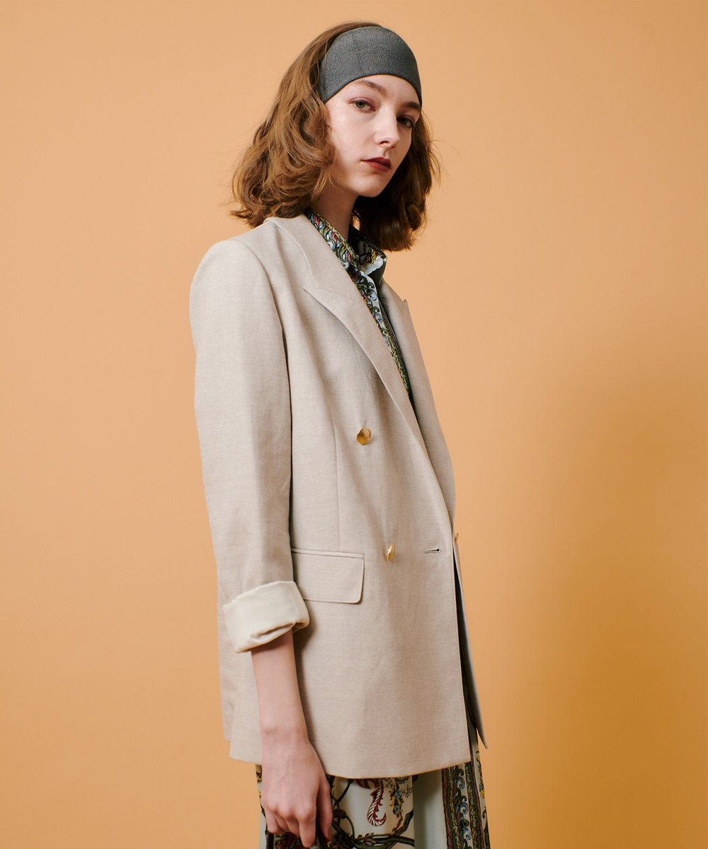 allureville シャークスキンダブルブレストジャケット ベージュ (11)