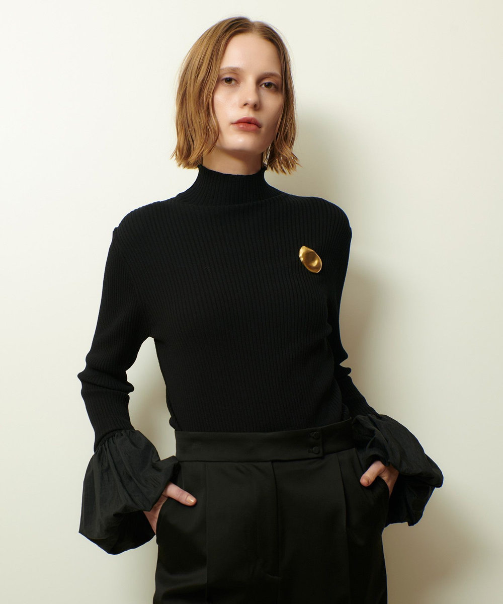 allureville タフタバルーンスリーブコンビプルオーバー ブラック (95)