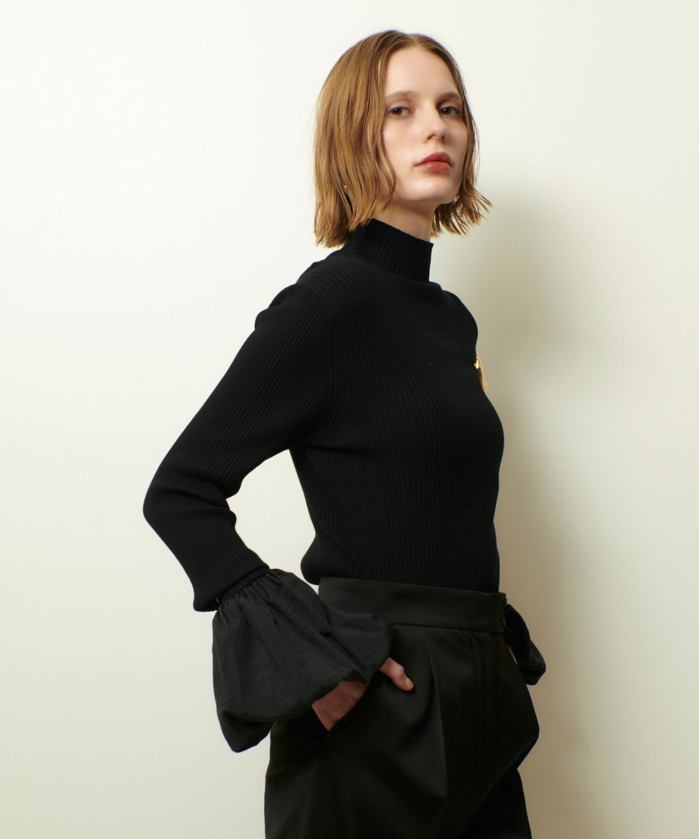 allureville タフタバルーンスリーブコンビプルオーバー ブラック (95)