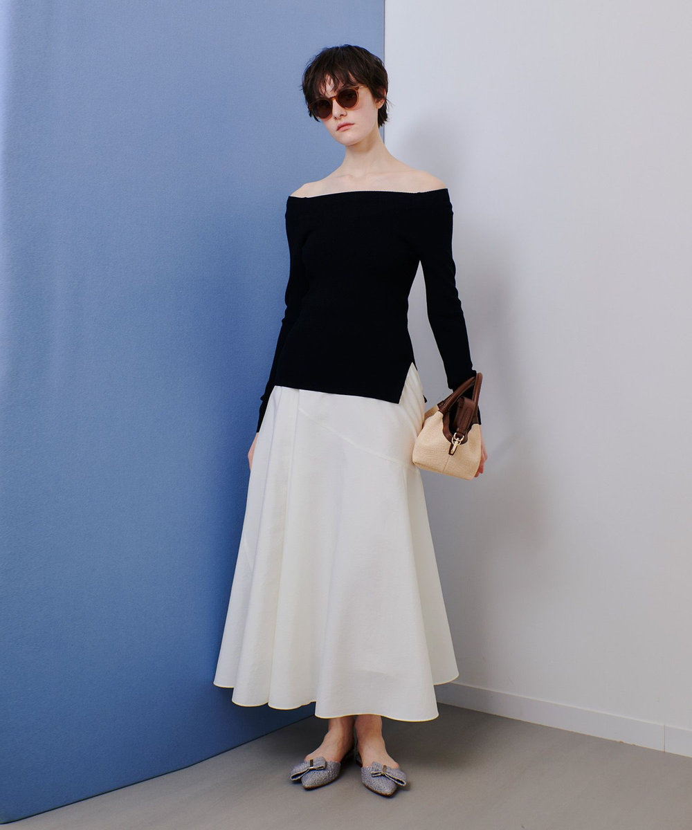 allureville オーガンジー切替フレアスカート アイボリー (04)