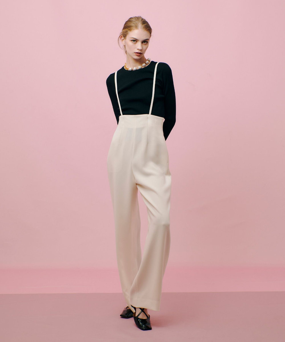 LOULOU WILLOUGHBY 【LOULOU WILLOUGHBY】ダブルクロスハイウエストサスペンダーパンツ オフホワイト (02)