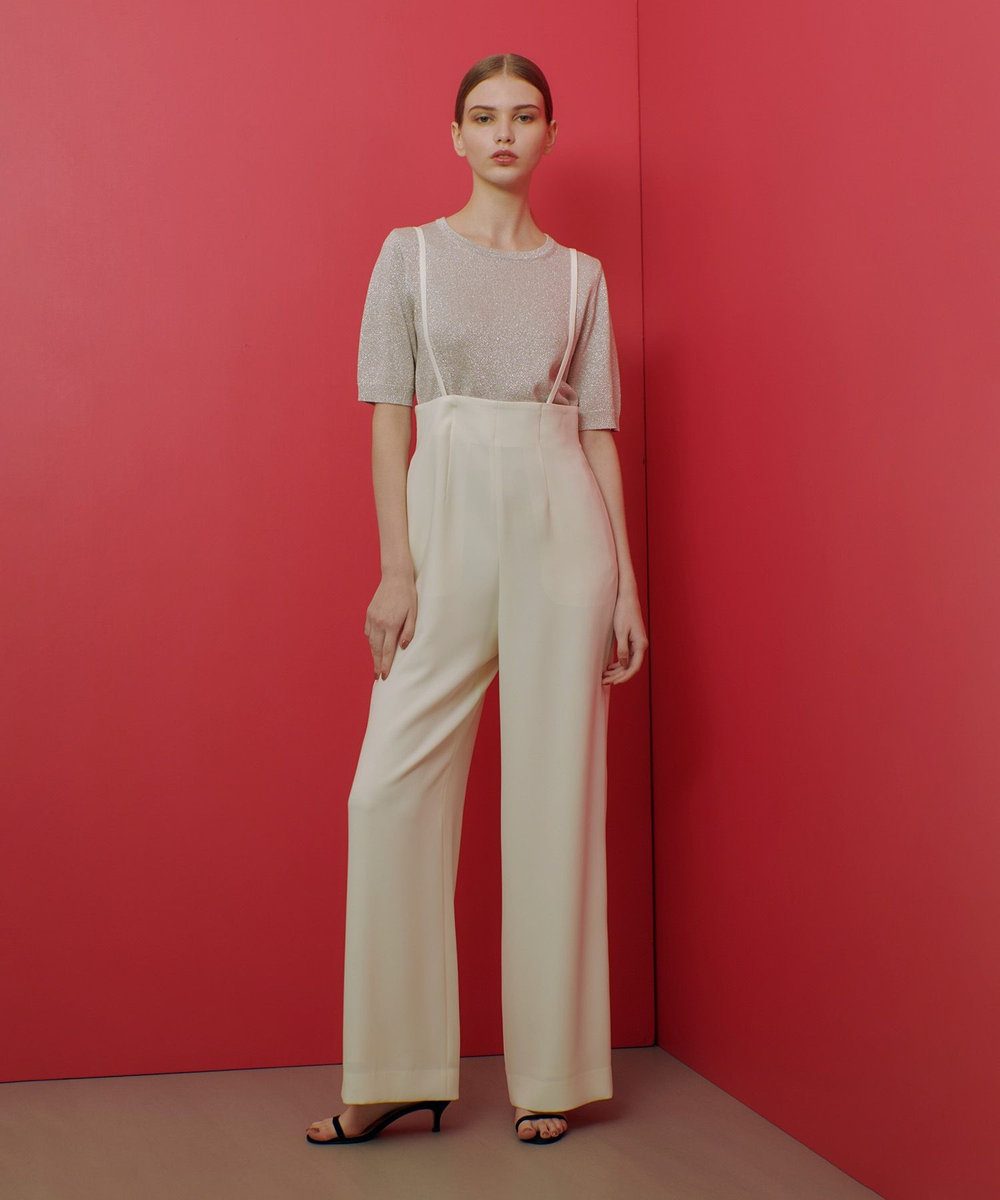 LOULOU WILLOUGHBY 【LOULOU WILLOUGHBY】ダブルクロスハイウエストサスペンダーパンツ オフホワイト (02)