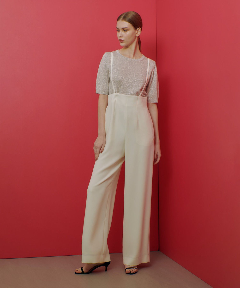 LOULOU WILLOUGHBY 【LOULOU WILLOUGHBY】ダブルクロスハイウエストサスペンダーパンツ オフホワイト (02)