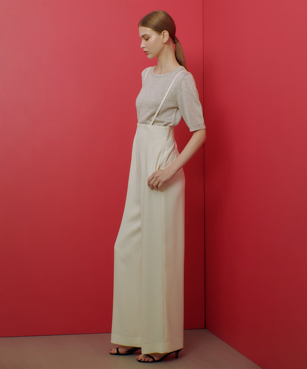 LOULOU WILLOUGHBY 【LOULOU WILLOUGHBY】ダブルクロスハイウエストサスペンダーパンツ オフホワイト (02)