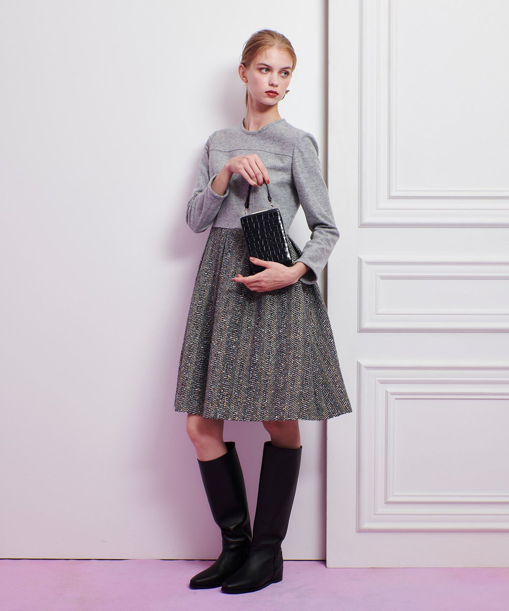 LOULOU WILLOUGHBY 【LOULOU WILLOUGHBY】LINTONラメツイードワンピース グレー (92)