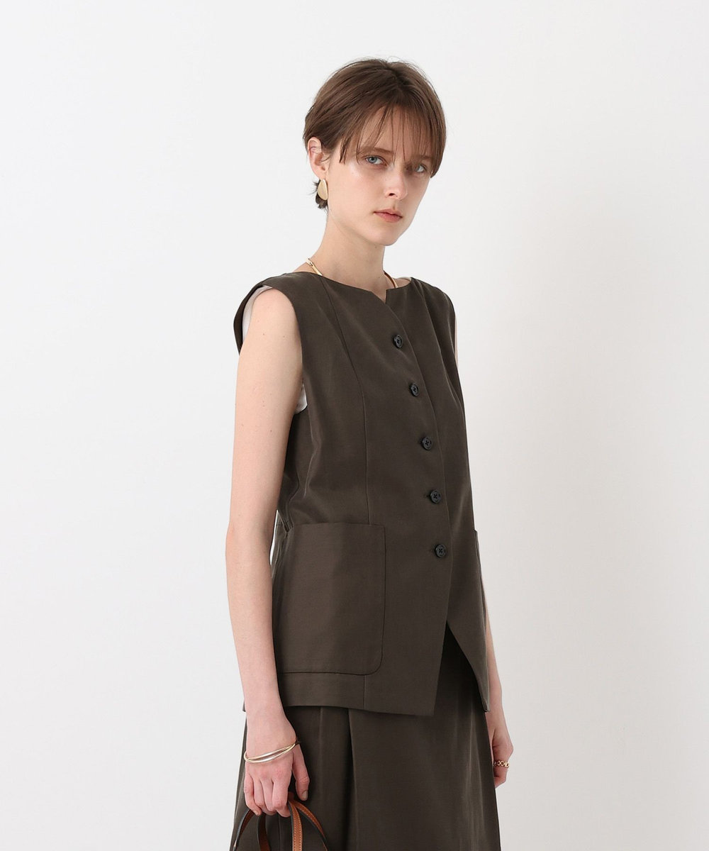 allureville コットンキュプラノースリーブジレ ブラウン (81)