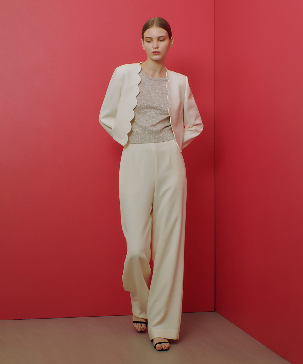 LOULOU WILLOUGHBY 【LOULOU WILLOUGHBY】ダブルクロスハイウエストサスペンダーパンツ オフホワイト (02)