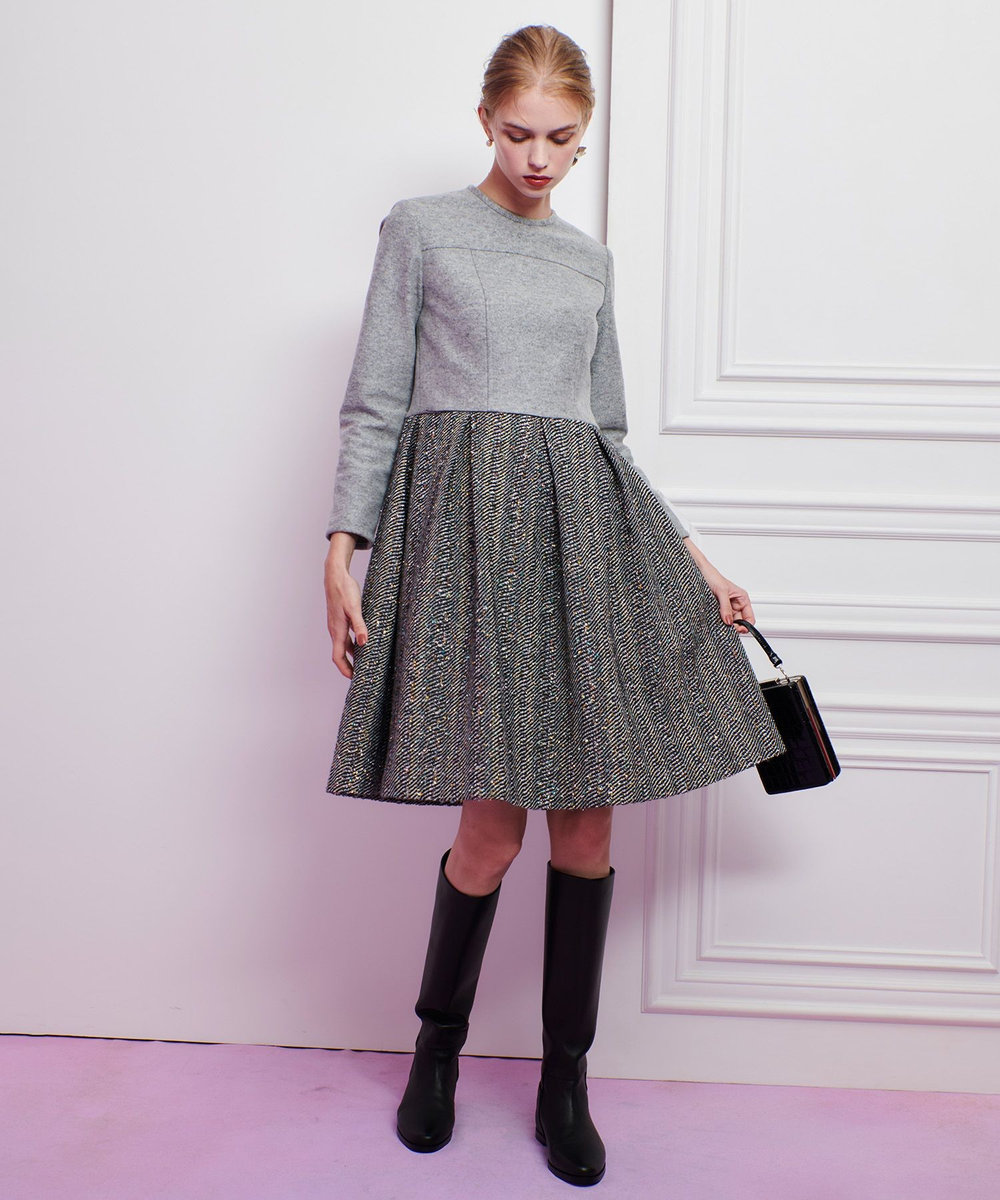 LOULOU WILLOUGHBY 【LOULOU WILLOUGHBY】LINTONラメツイードワンピース グレー (92)