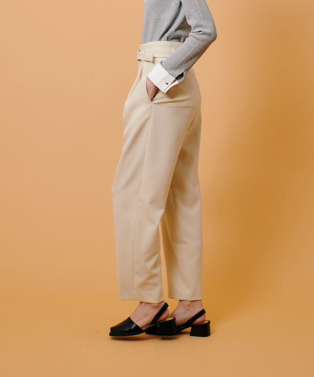 allureville ダブルクロスベルト付タックパンツ ベージュ (11)