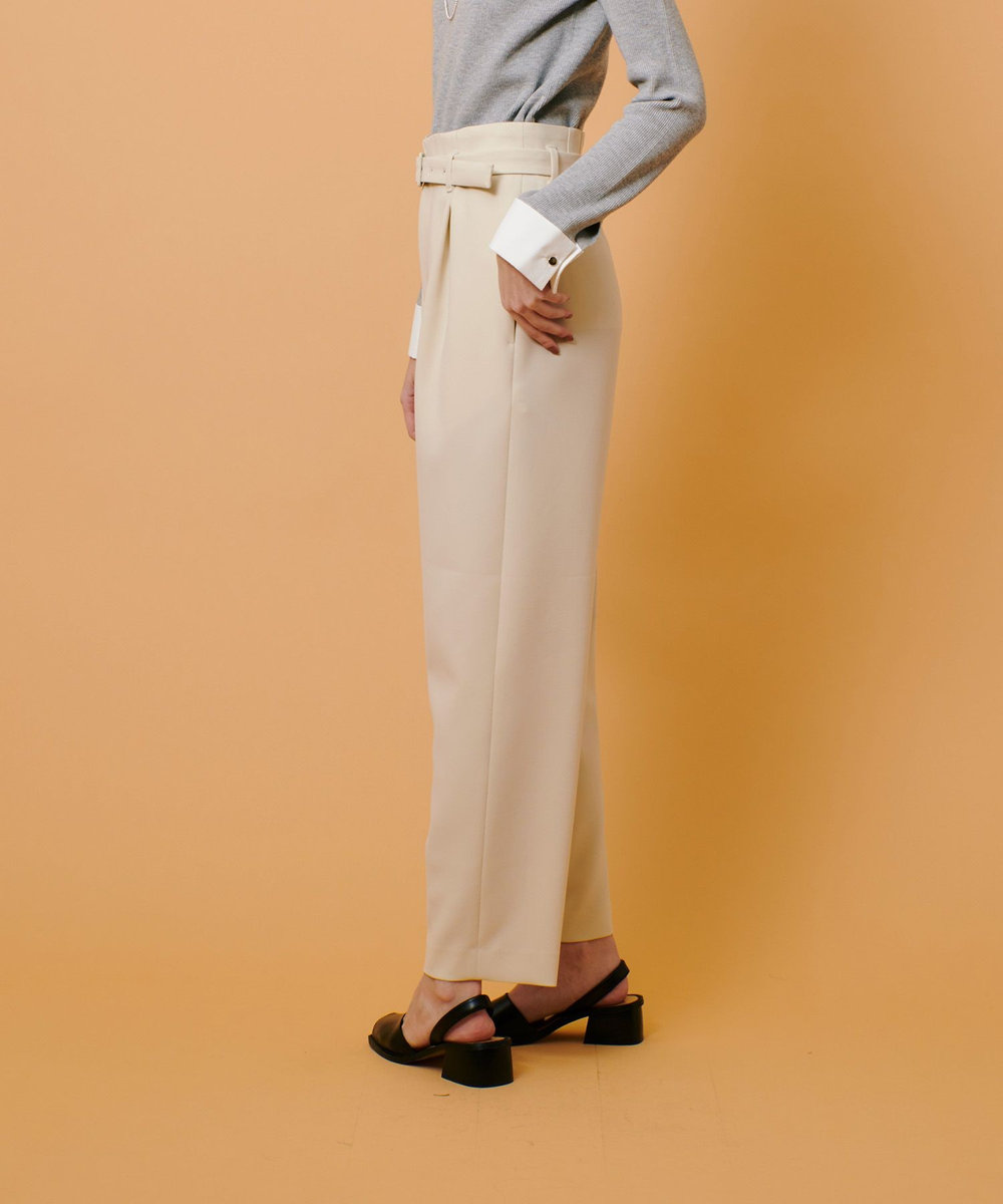 allureville ダブルクロスベルト付タックパンツ ベージュ (11)