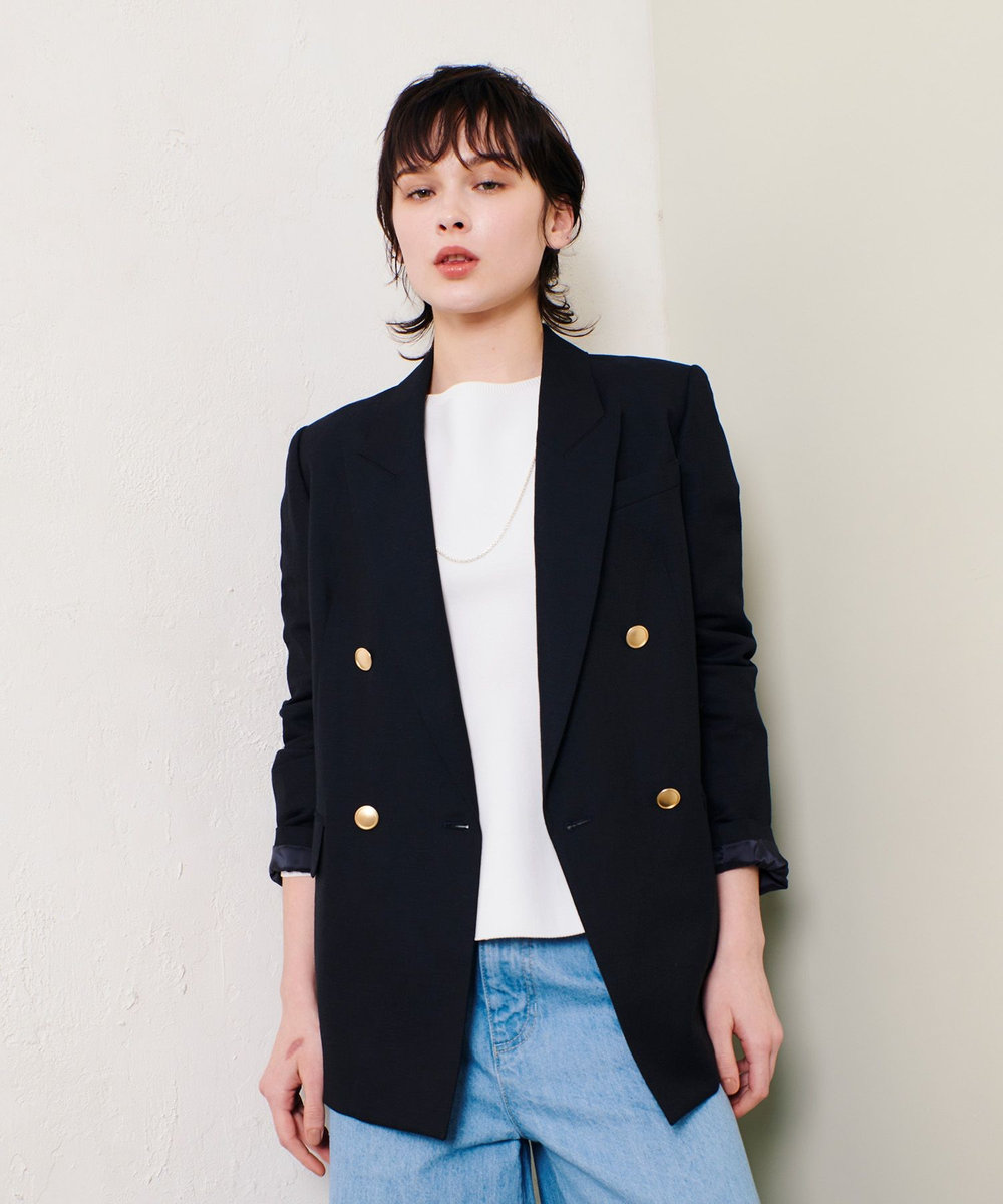 allureville シャークスキンダブルブレストジャケット ネイビー (65)