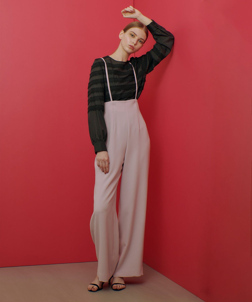 LOULOU WILLOUGHBY】ダブルクロスハイウエストサスペンダーパンツ