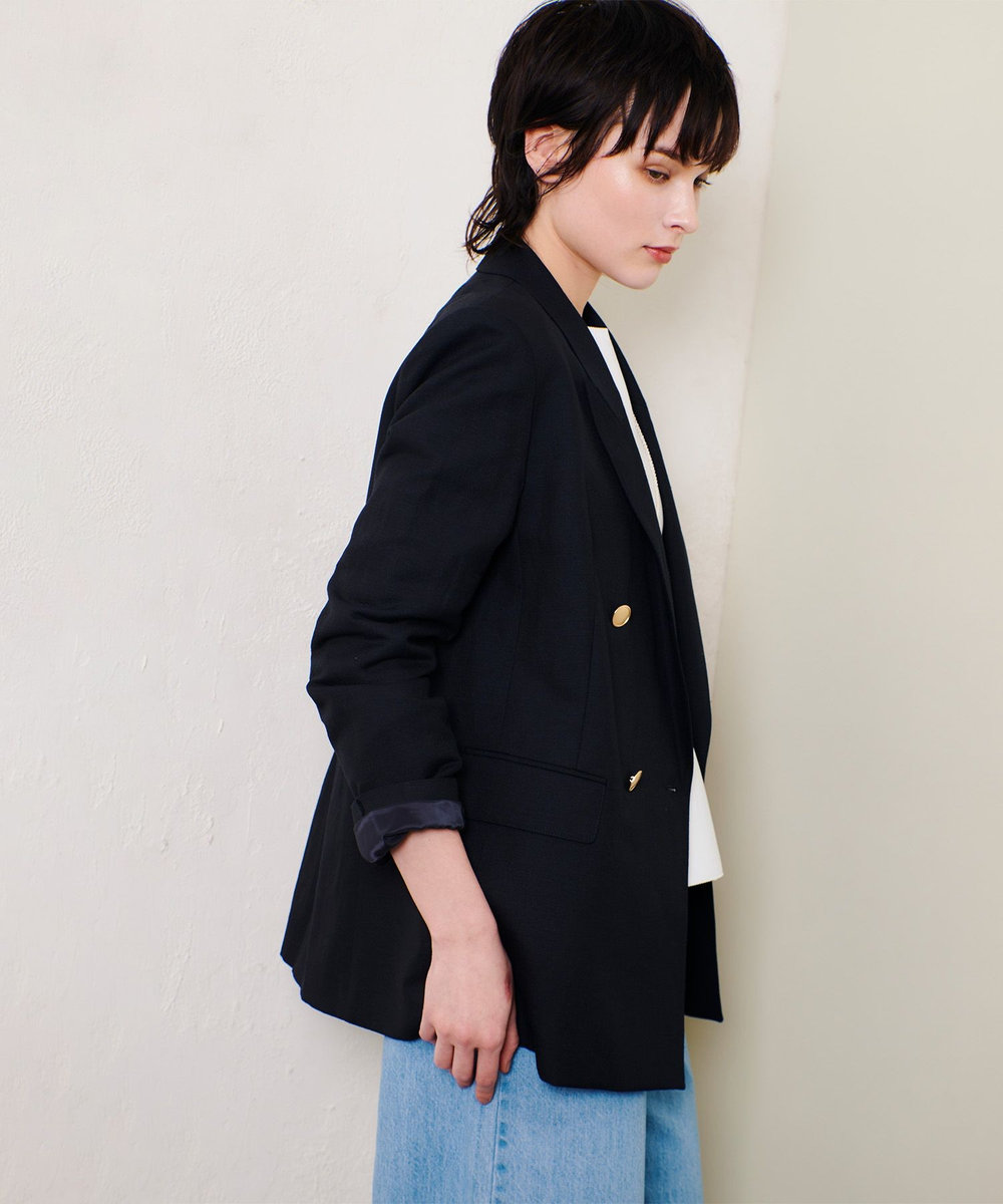 allureville シャークスキンダブルブレストジャケット ネイビー (65)