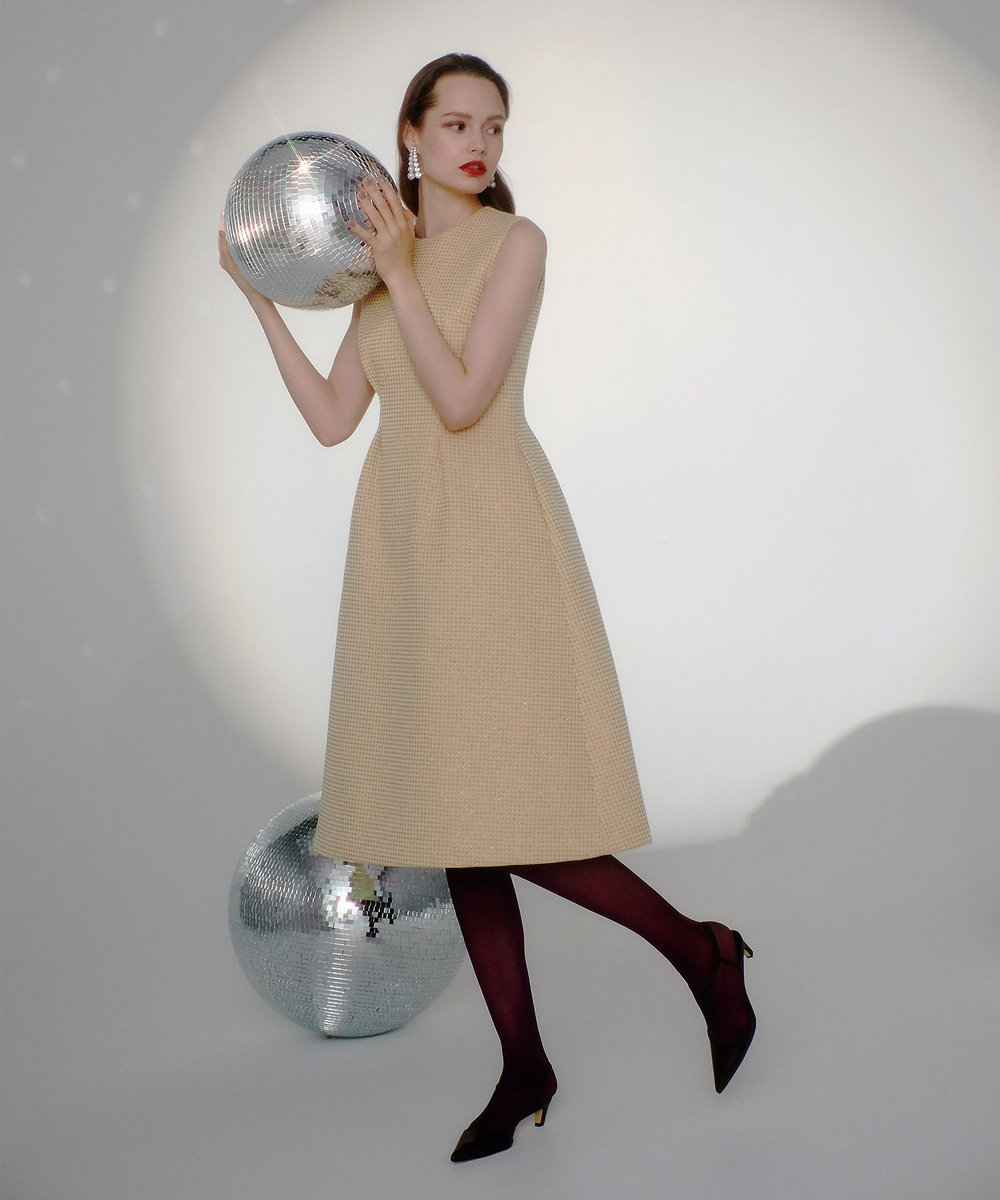 JACADIノースリーブ白ワンピ152cm 新品未使用 LOULOU WILLOUGHBY】スパークルジャガードノースリーブワンピース