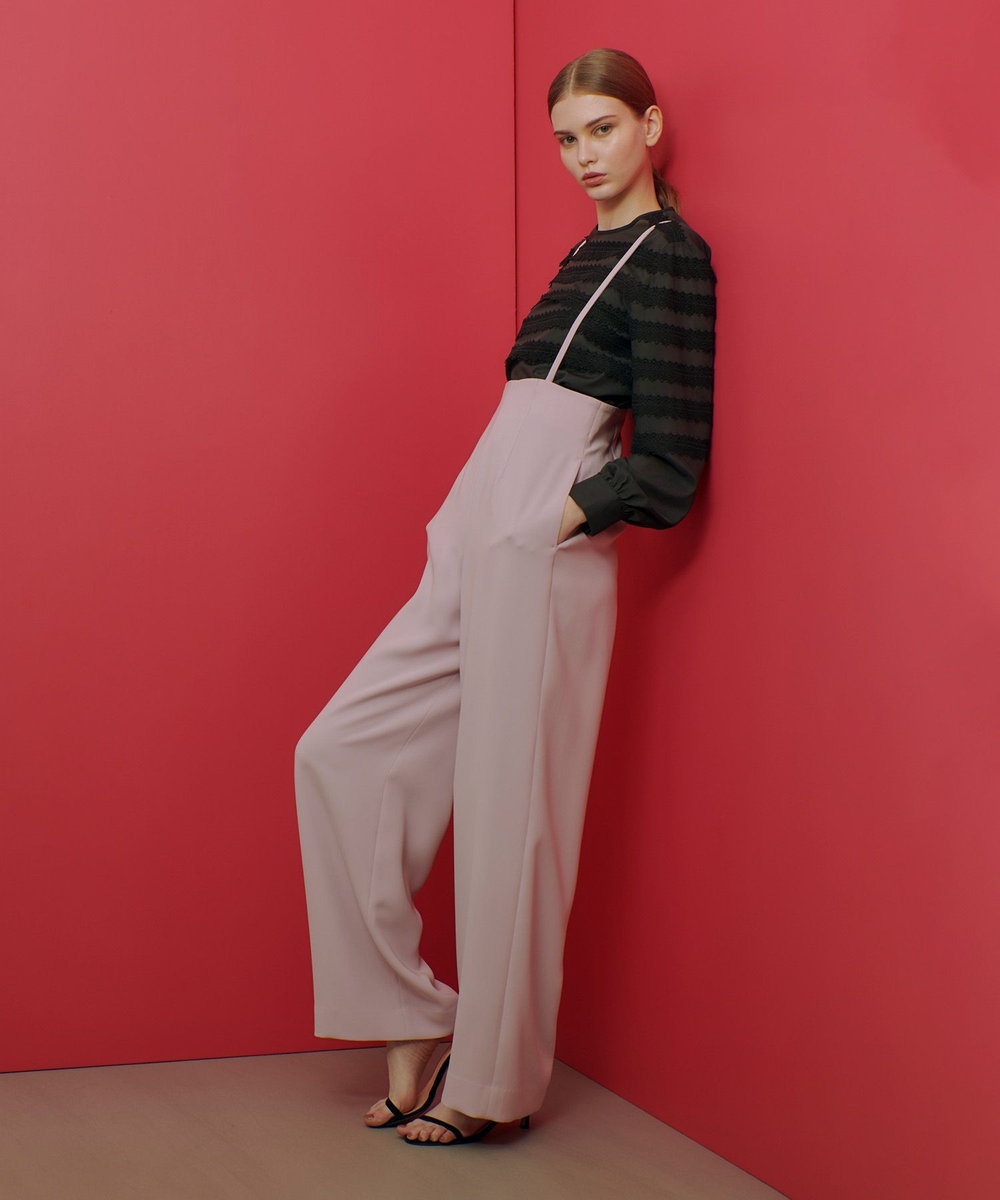 LOULOU WILLOUGHBY 【LOULOU WILLOUGHBY】ダブルクロスハイウエストサスペンダーパンツ ピンク (41)