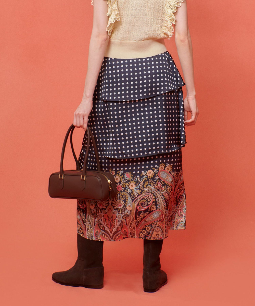 LOULOU WILLOUGHBY ペイズリードットスカート ブラック (95)