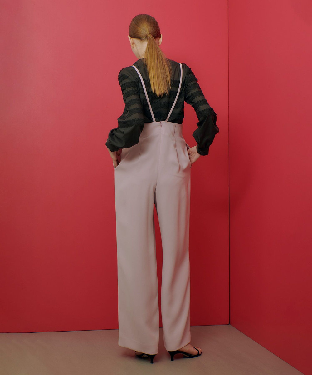 LOULOU WILLOUGHBY 【LOULOU WILLOUGHBY】ダブルクロスハイウエストサスペンダーパンツ ピンク (41)