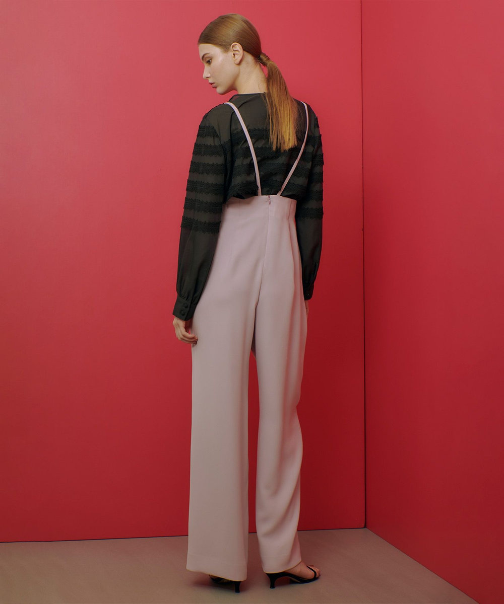 LOULOU WILLOUGHBY 【LOULOU WILLOUGHBY】ダブルクロスハイウエストサスペンダーパンツ ピンク (41)