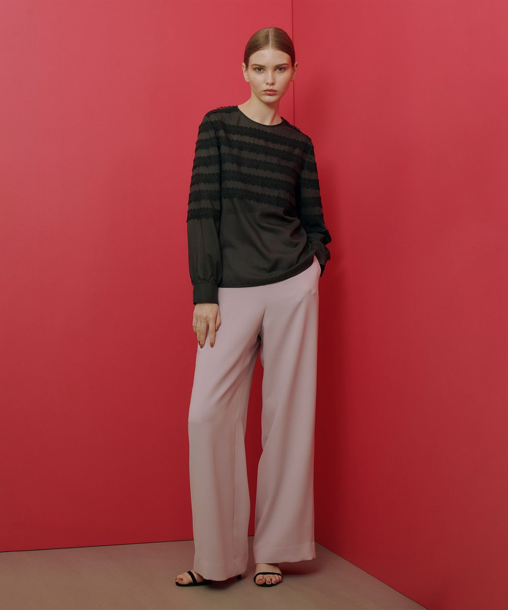 LOULOU WILLOUGHBY 【LOULOU WILLOUGHBY】ダブルクロスハイウエストサスペンダーパンツ ピンク (41)