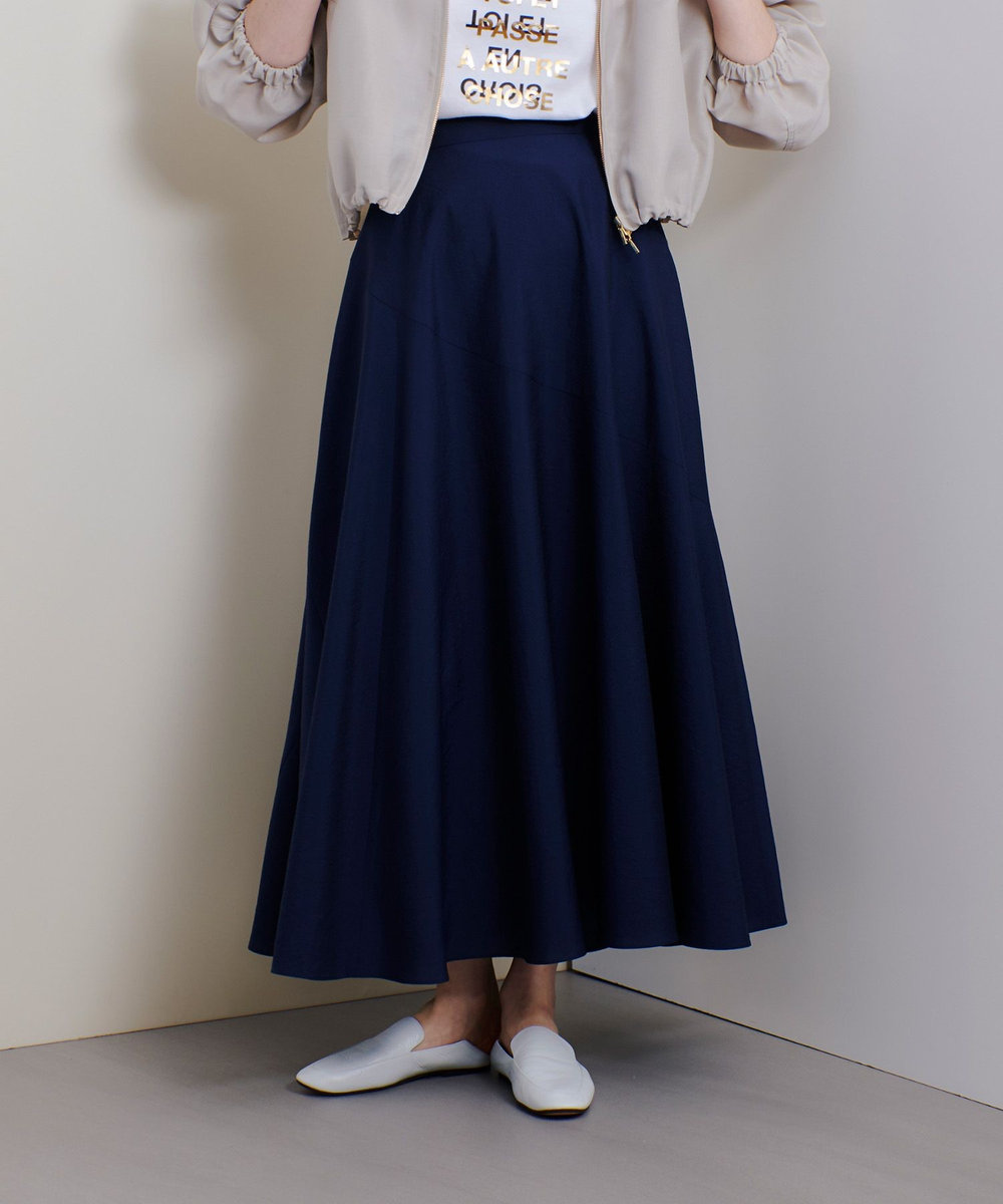 allureville オーガンジー切替フレアスカート ネイビー (65)