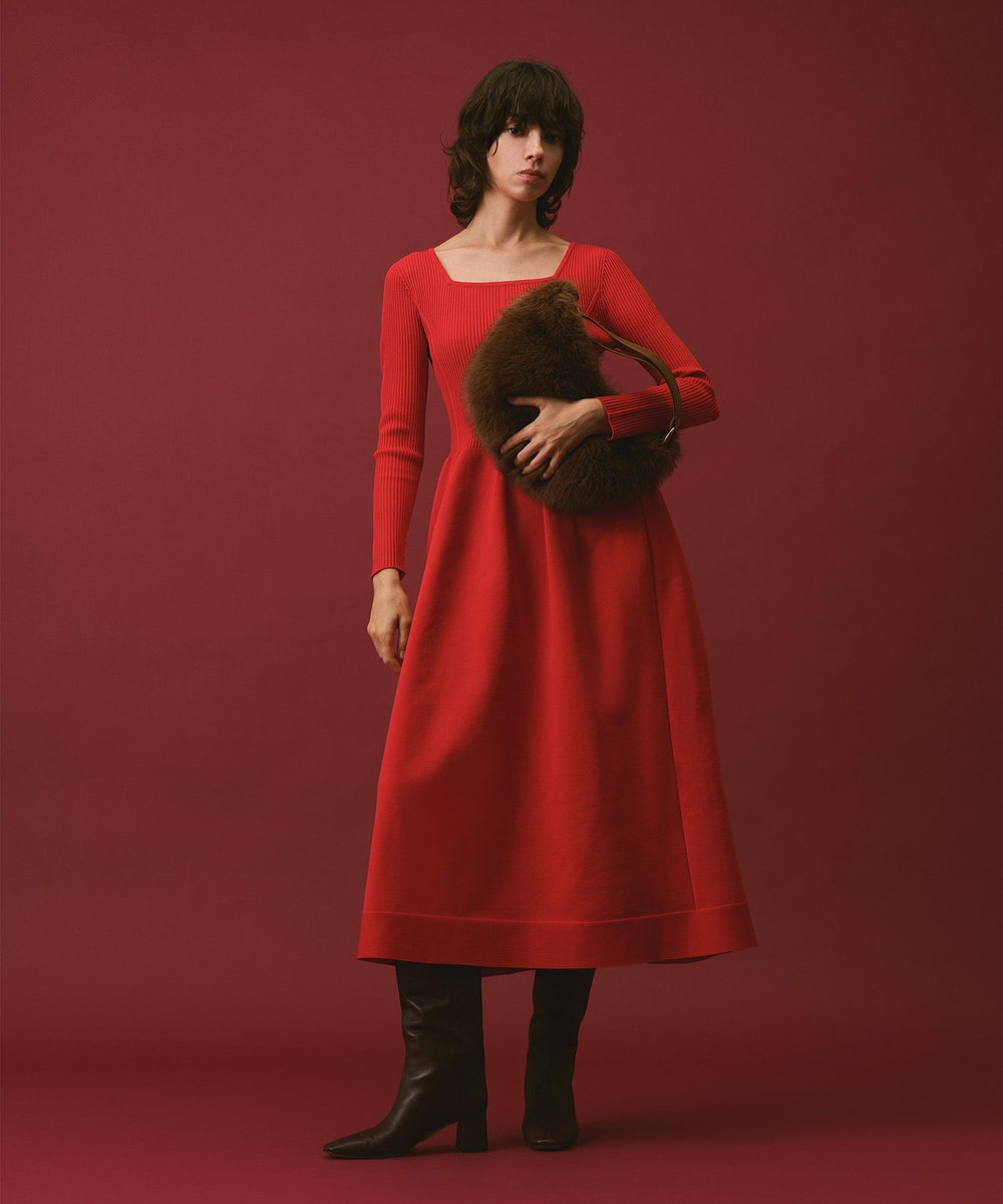allureville ウエストマークコクーンニットワンピース レッド (43)