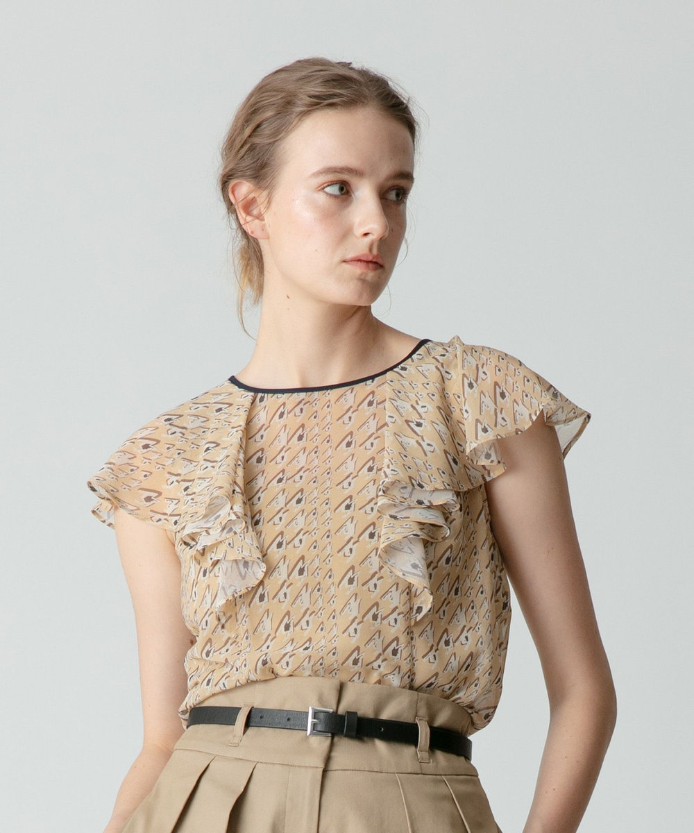 allureville バイヤスチドリプリントフレアスリーブブラウス ベージュ (11)