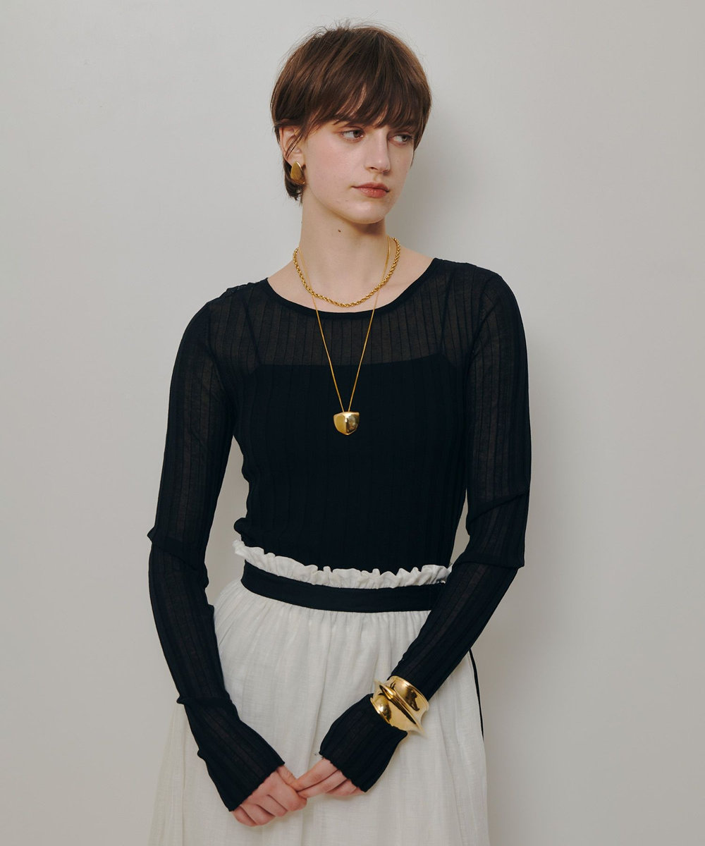 allureville シアーリブプルオーバー ブラック (95)