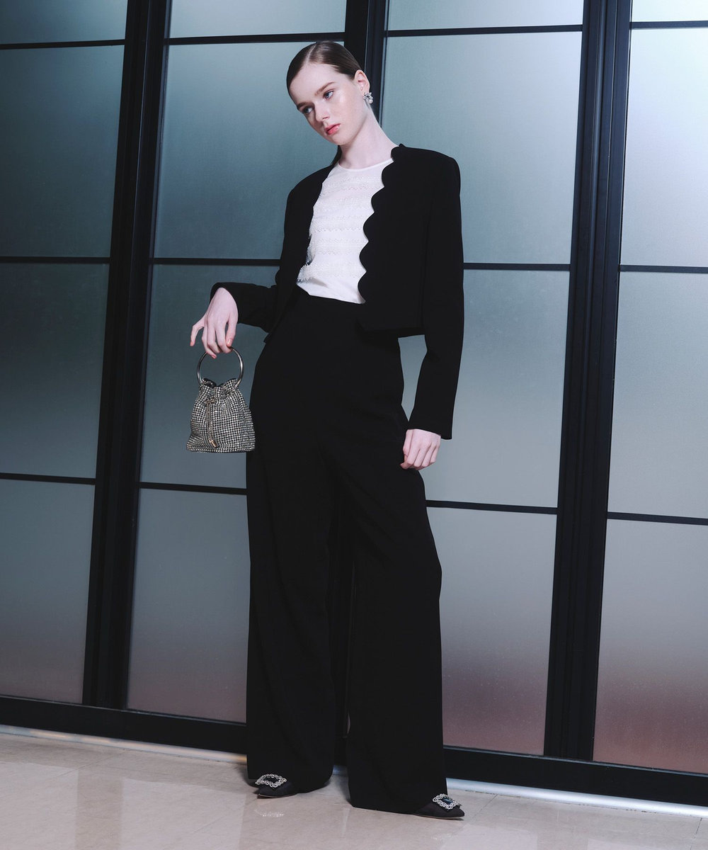 LOULOU WILLOUGHBY 【LOULOU WILLOUGHBY】ダブルクロスハイウエストサスペンダーパンツ ブラック (95)