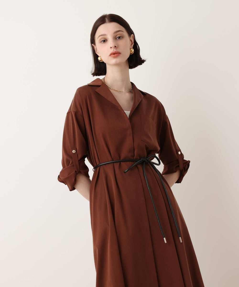 allureville フィブリルストレッチシャツワンピース ブラウン (81)