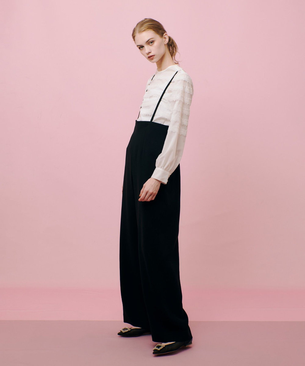 LOULOU WILLOUGHBY 【LOULOU WILLOUGHBY】ダブルクロスハイウエストサスペンダーパンツ ブラック (95)