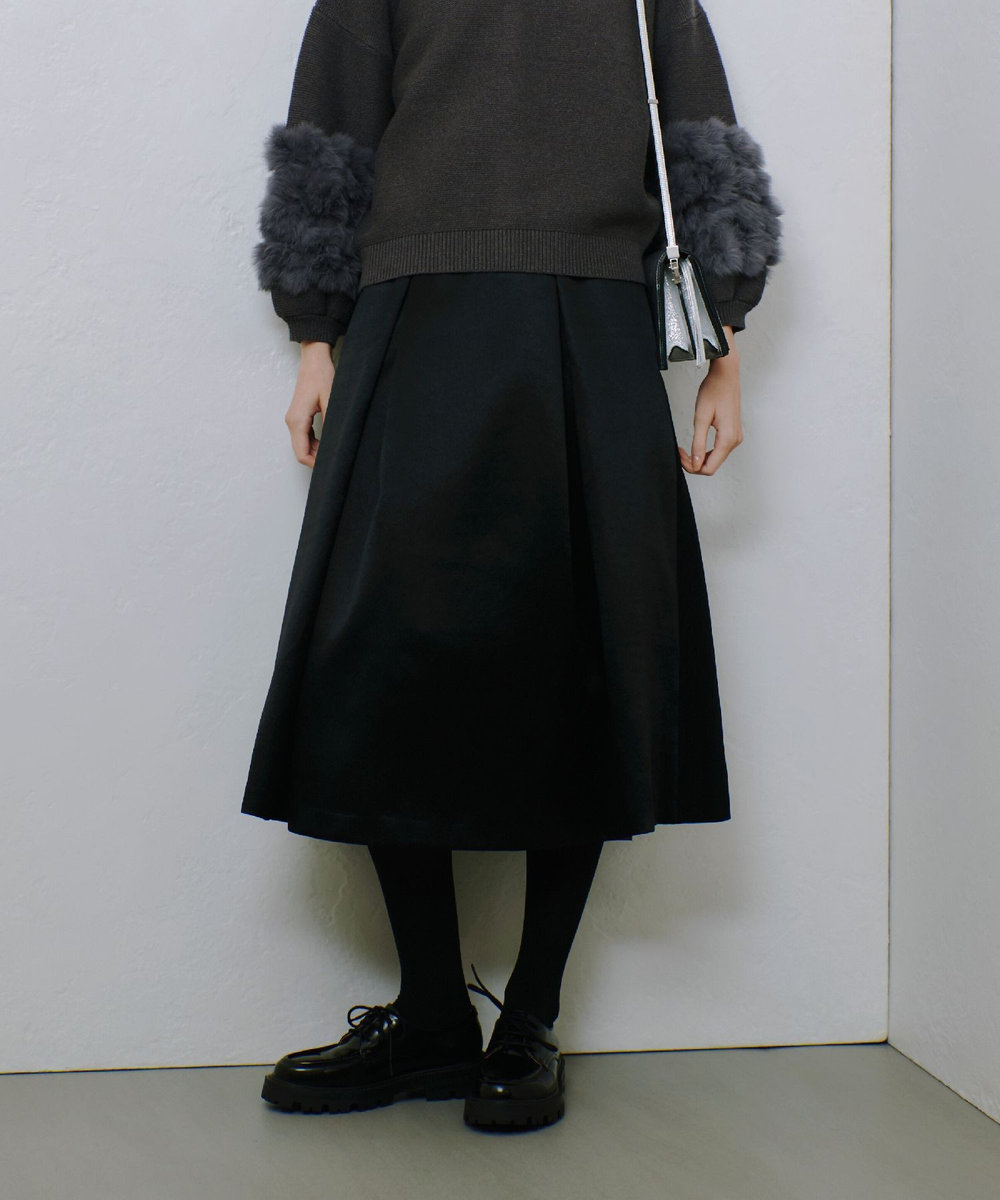 allureville アセテートサテンボンディングスカート ブラック (95)