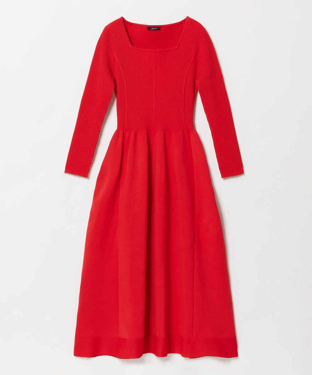 allureville ウエストマークコクーンニットワンピース レッド (43)