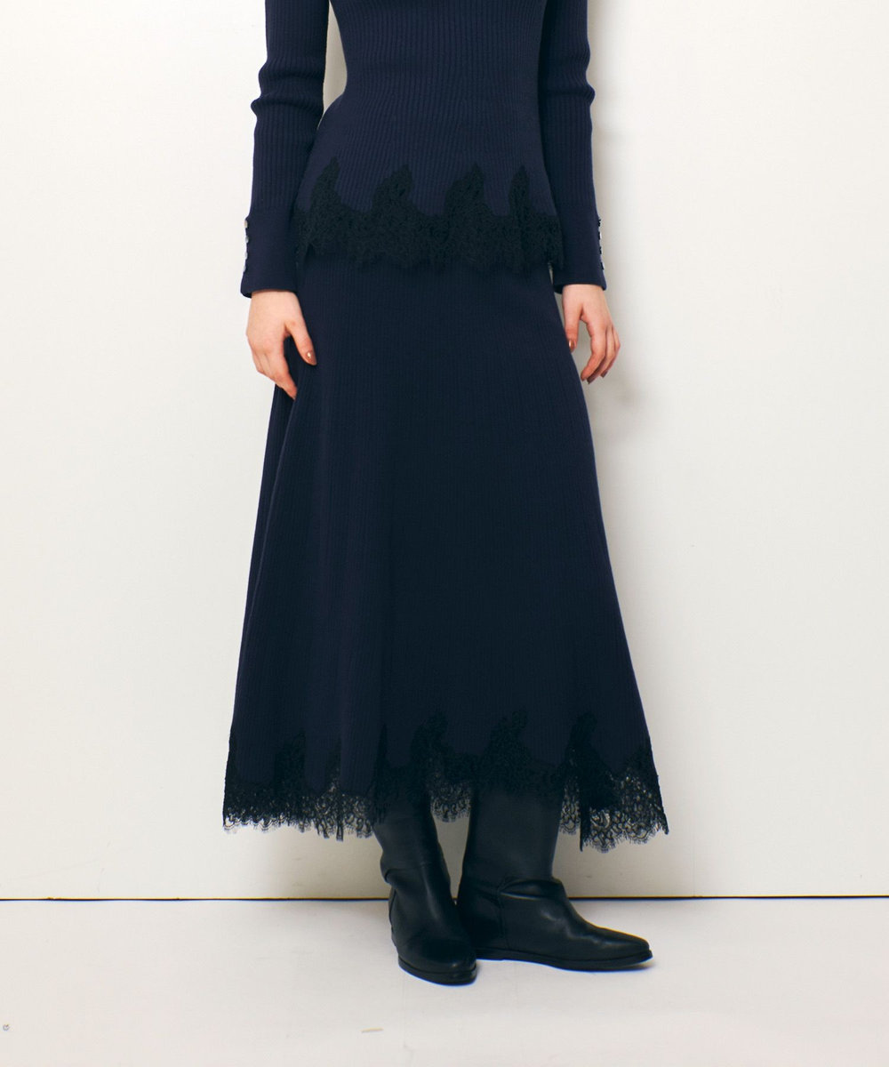 allureville レースドッキングニットスカート ネイビー (65)