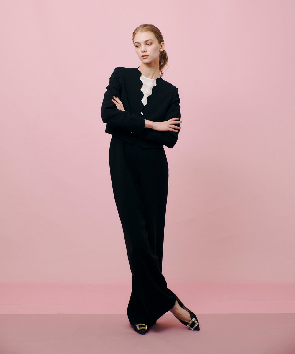 LOULOU WILLOUGHBY 【LOULOU WILLOUGHBY】ダブルクロスハイウエストサスペンダーパンツ ブラック (95)